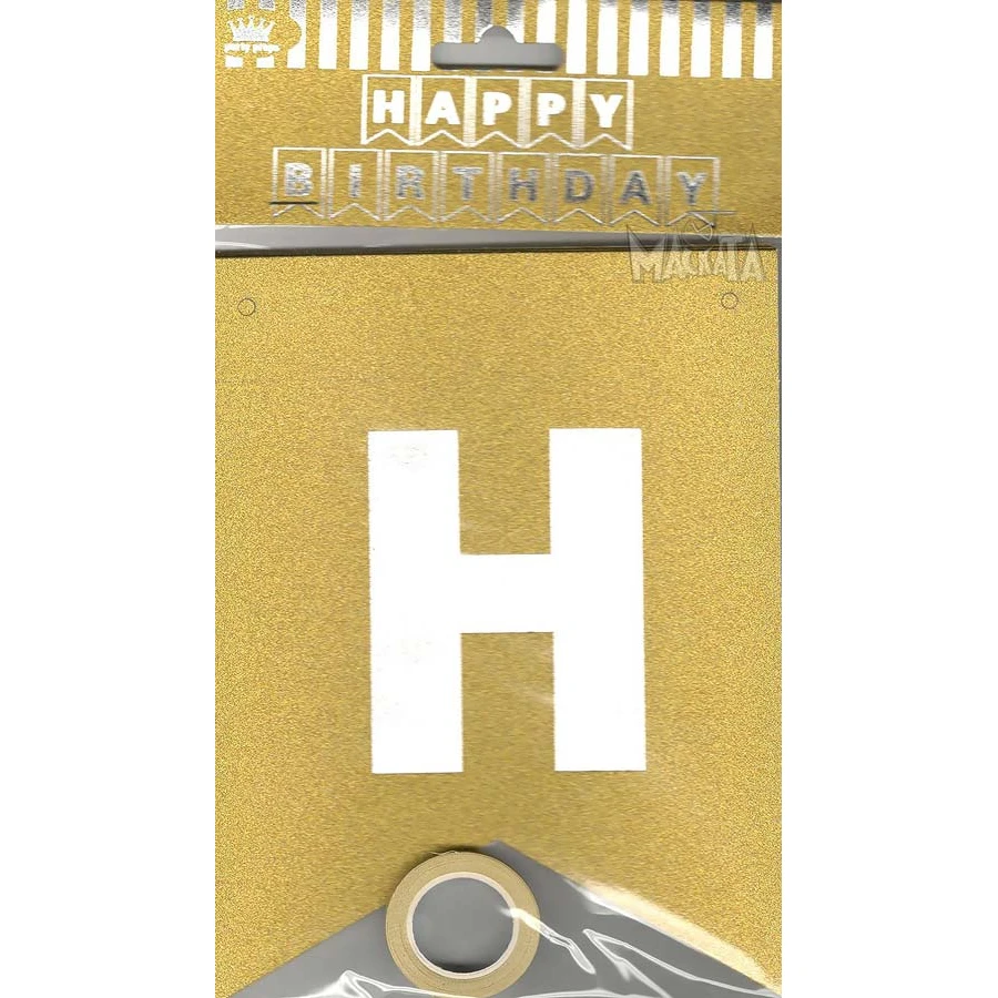 Парти украса - банер Happy Birthday с брокат в цвят злато