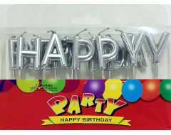 Сребърни свещи за парти - комплект "Happy Birthday"