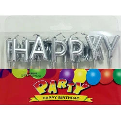Сребърни свещи за парти - комплект "Happy Birthday"