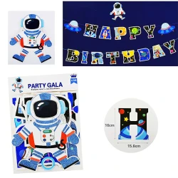 Парти украса - банер Happy Birthday с космонавт