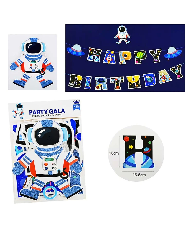 Парти украса - банер Happy Birthday с космонавт