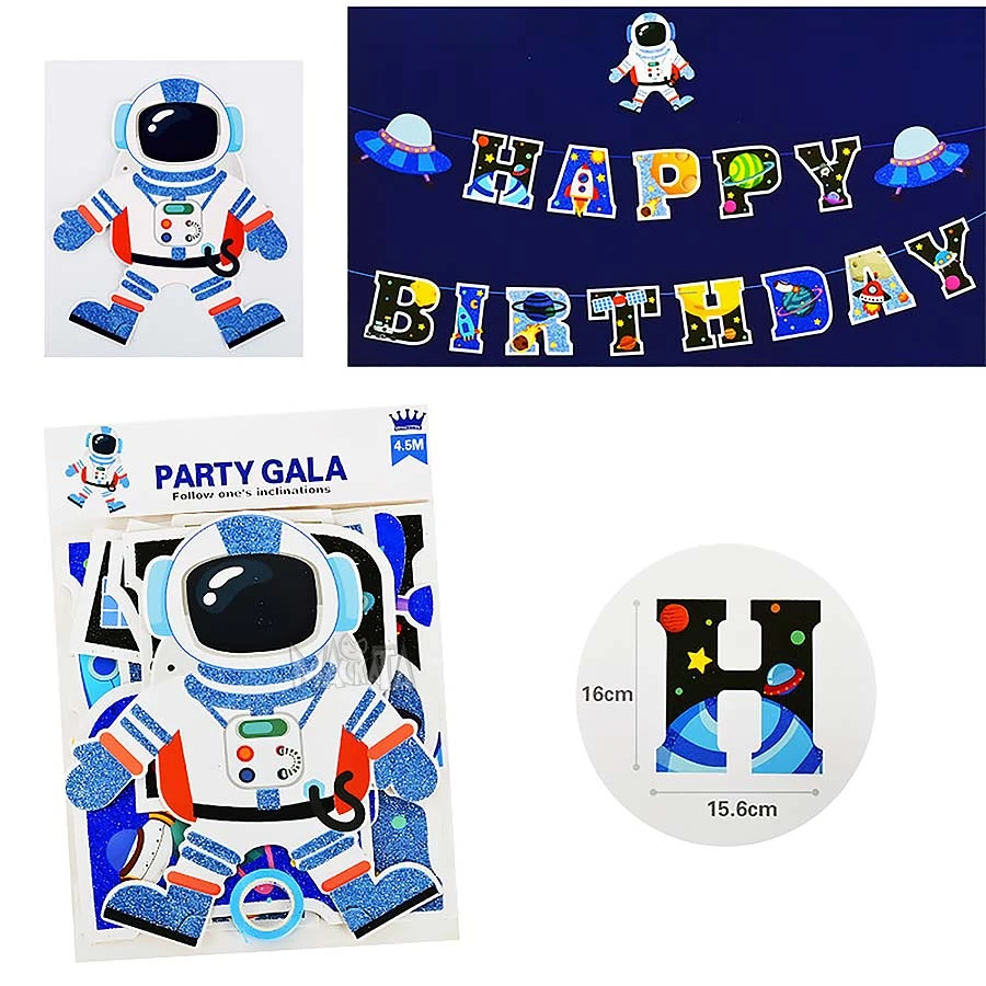 Парти украса - банер Happy Birthday с космонавт