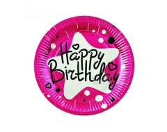Парти чинии Happy Birthday в цвят циклама 10бр