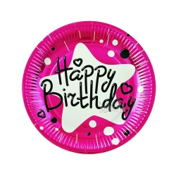 Парти чинии Happy Birthday в цвят циклама 10бр