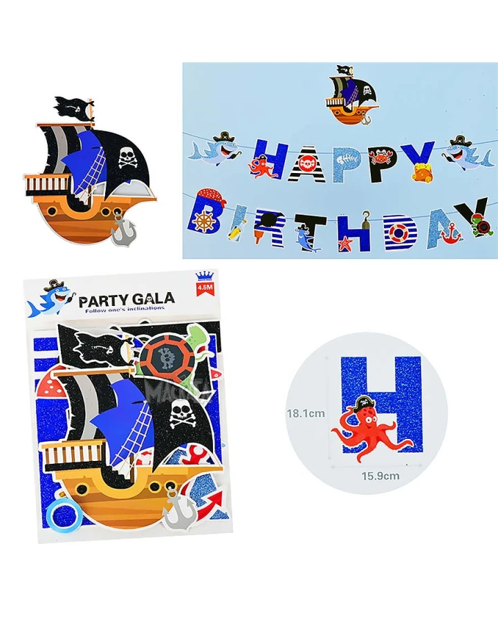 Парти украса - банер Happy Birthday с пиратски кораб