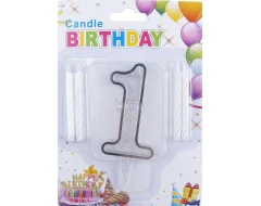 Парти свещички Birthday в сребърен цвят