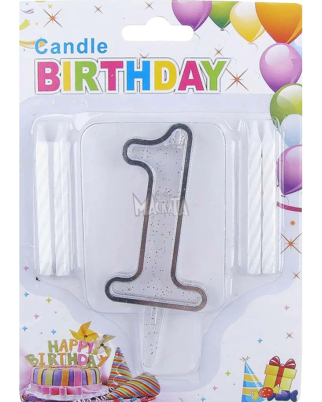 Парти свещички Birthday в сребърен цвят