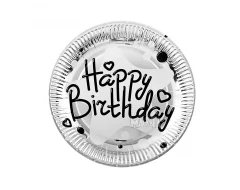 Парти чинии Happy Birthday в сребърен цвят 10бр