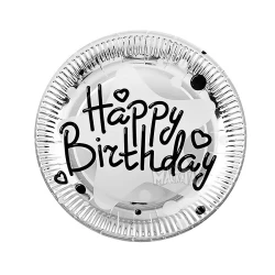 Парти чинии Happy Birthday в сребърен цвят 10бр