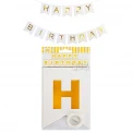 Парти украса - малък банер Happy Birthday в бял цвят