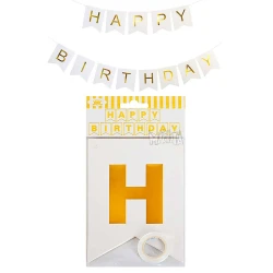 Парти украса - малък банер Happy Birthday в бял цвят