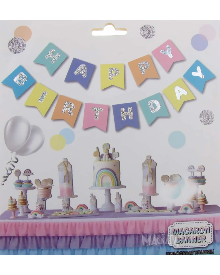 Парти украса - Банер Happy Birthday в цветове макарон