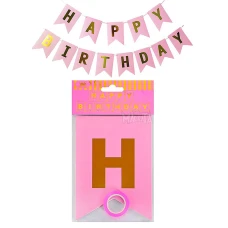 Парти украса - малък банер Happy Birthday в розов цвят