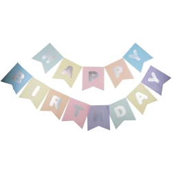 Парти украса - Банер Happy Birthday в цветове макарон