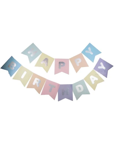 Парти украса - Банер Happy Birthday в цветове макарон