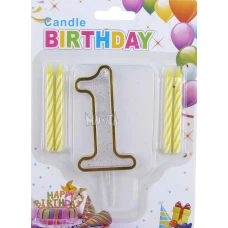 Парти свещички Birthday в цвят старо злато