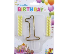 Парти свещички Birthday в цвят старо злато