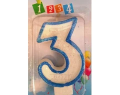 Свещичка със син контур и брокат - 3