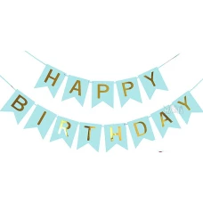 Парти украса - малък банер Happy Birthday в син цвят