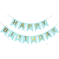 Парти украса - малък банер Happy Birthday в син цвят