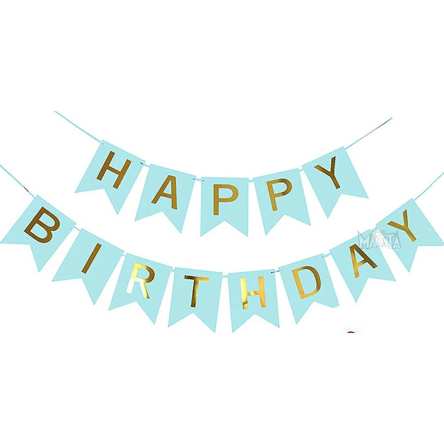 Парти украса - малък банер Happy Birthday в син цвят