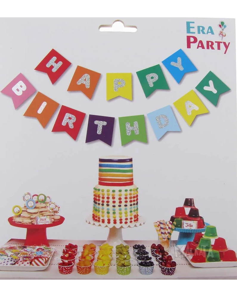 Парти украса - Банер Happy Birthday в пастелни цветове