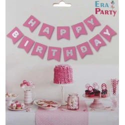Парти украса - Банер Happy Birthday в цвят бебешко розово