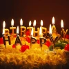 Златни свещи за парти - комплект "Happy Birthday"
