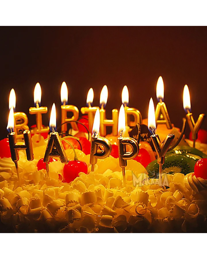 Златни свещи за парти - комплект "Happy Birthday"