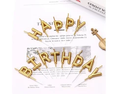 Златни свещи за парти - комплект "Happy Birthday"
