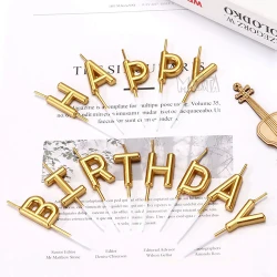 Златни свещи за парти - комплект "Happy Birthday"