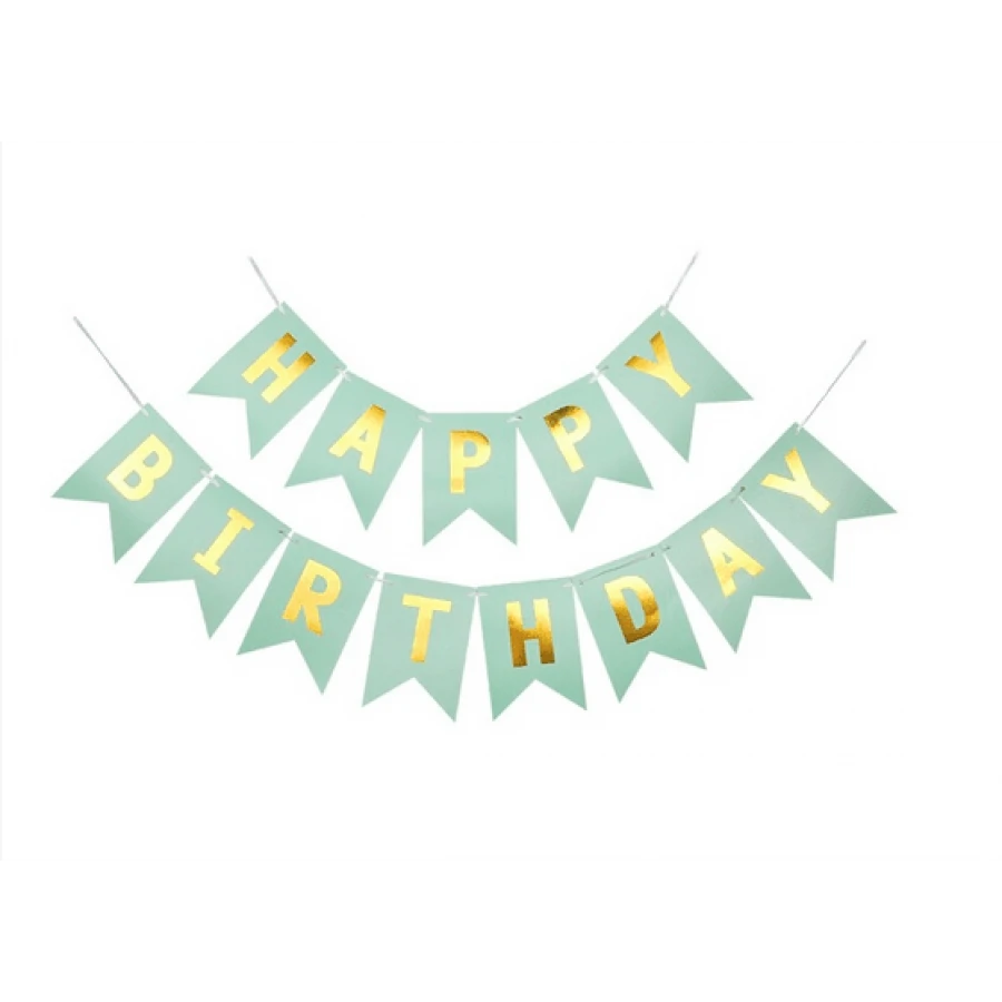 Парти украса - малък банер Happy Birthday в цвят мента
