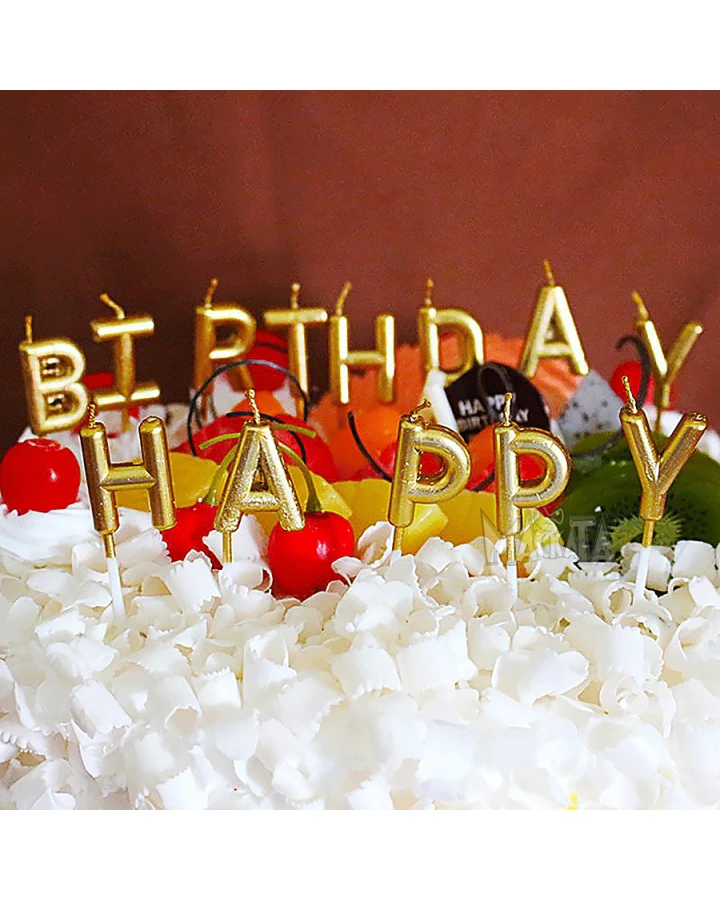 Златни свещи за парти - комплект "Happy Birthday"