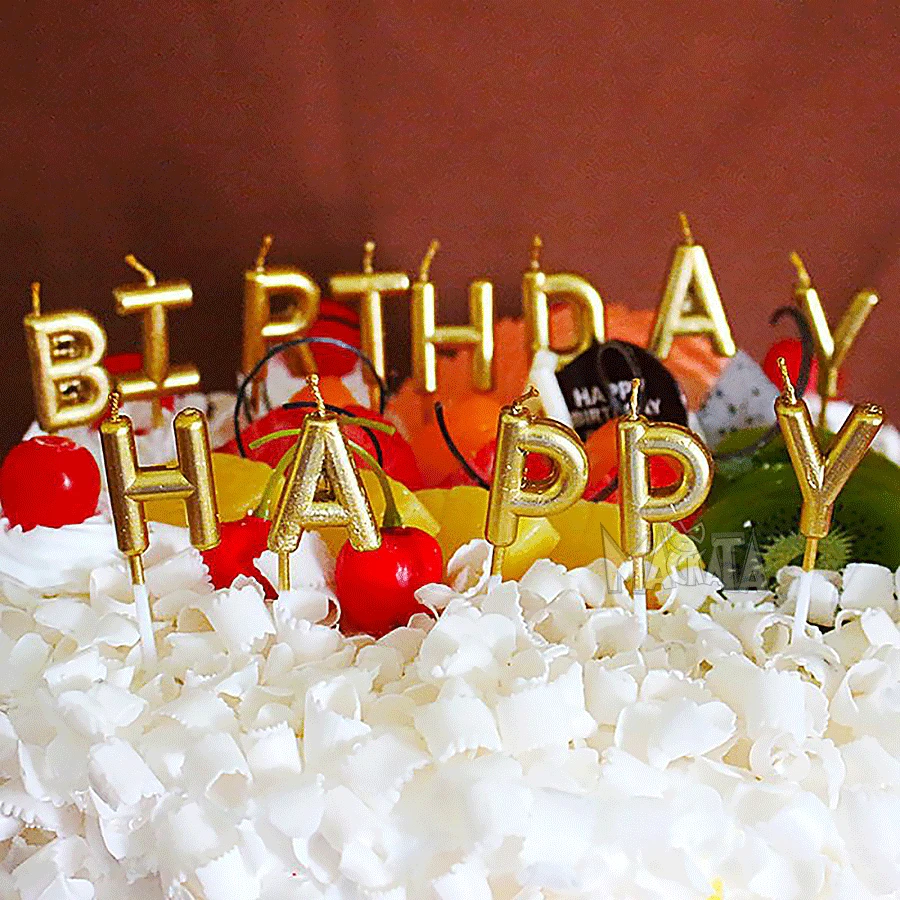 Златни свещи за парти - комплект "Happy Birthday"