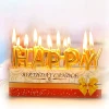 Златни свещи за парти - комплект "Happy Birthday"
