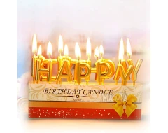 Златни свещи за парти - комплект "Happy Birthday"