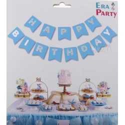 Парти украса - Банер Happy Birthday в цвят бебешко синьо