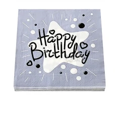 Парти салфетки - Happy Birthday в сребърен цвят 20бр