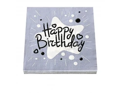 Парти салфетки - Happy Birthday в сребърен цвят 20бр
