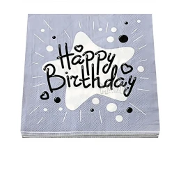Парти салфетки - Happy Birthday в сребърен цвят 20бр