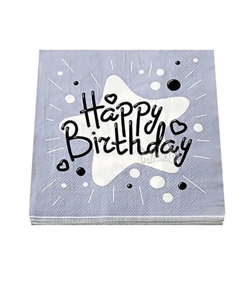 Парти салфетки - Happy Birthday в сребърен цвят 20бр