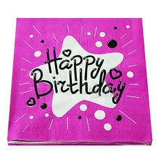 Парти салфетки - Happy Birthday в цвят циклама 20бр