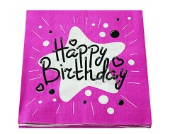 Парти салфетки - Happy Birthday в цвят циклама 20бр