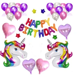 Парти сет от балони с еднорог Happy Birthday - 41 бр