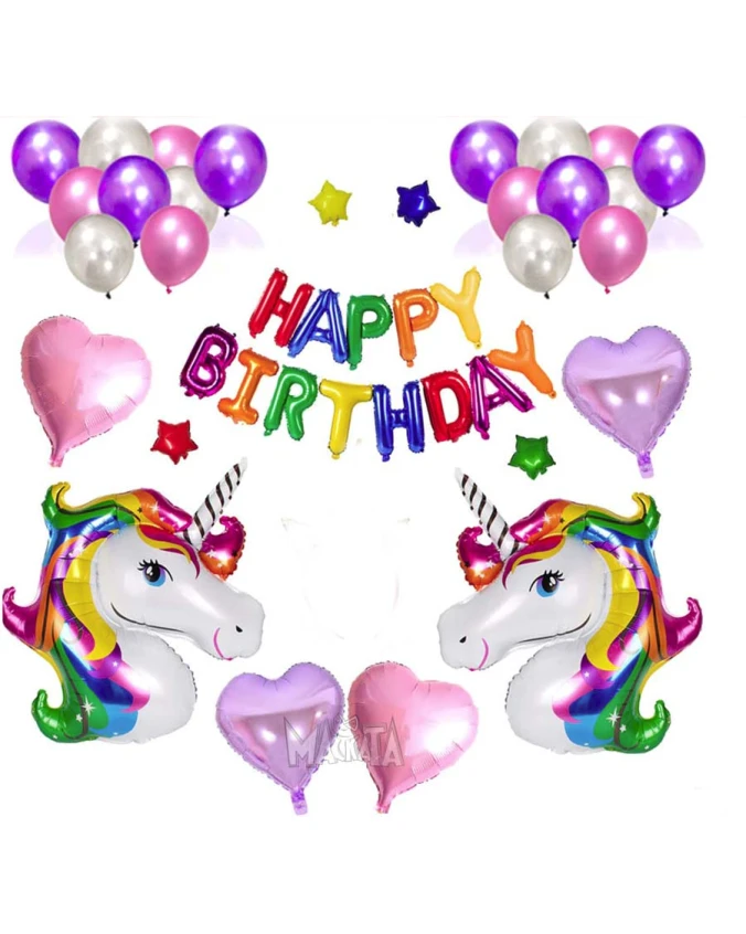 Парти сет от балони с еднорог Happy Birthday - 41 бр
