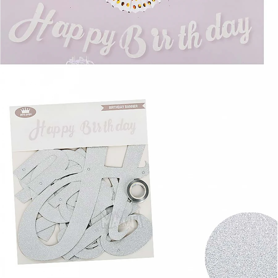 Парти украса - банер Happy Birthday с брокат
