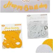 Парти украса - банер Happy Birthday с брокат