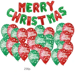 Комплект коледна украса Merry Christmas – 25 балона и надпис
