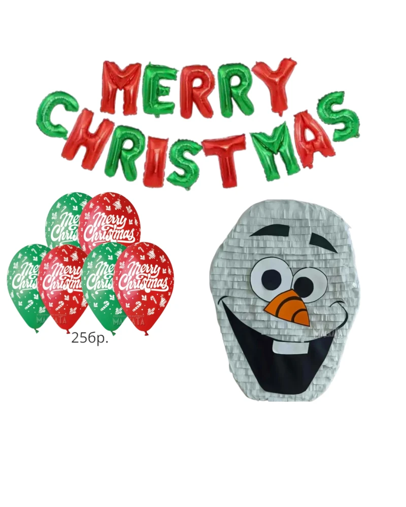 Комплект коледна украса с балони Merry Christmas и пинята Снежен човек