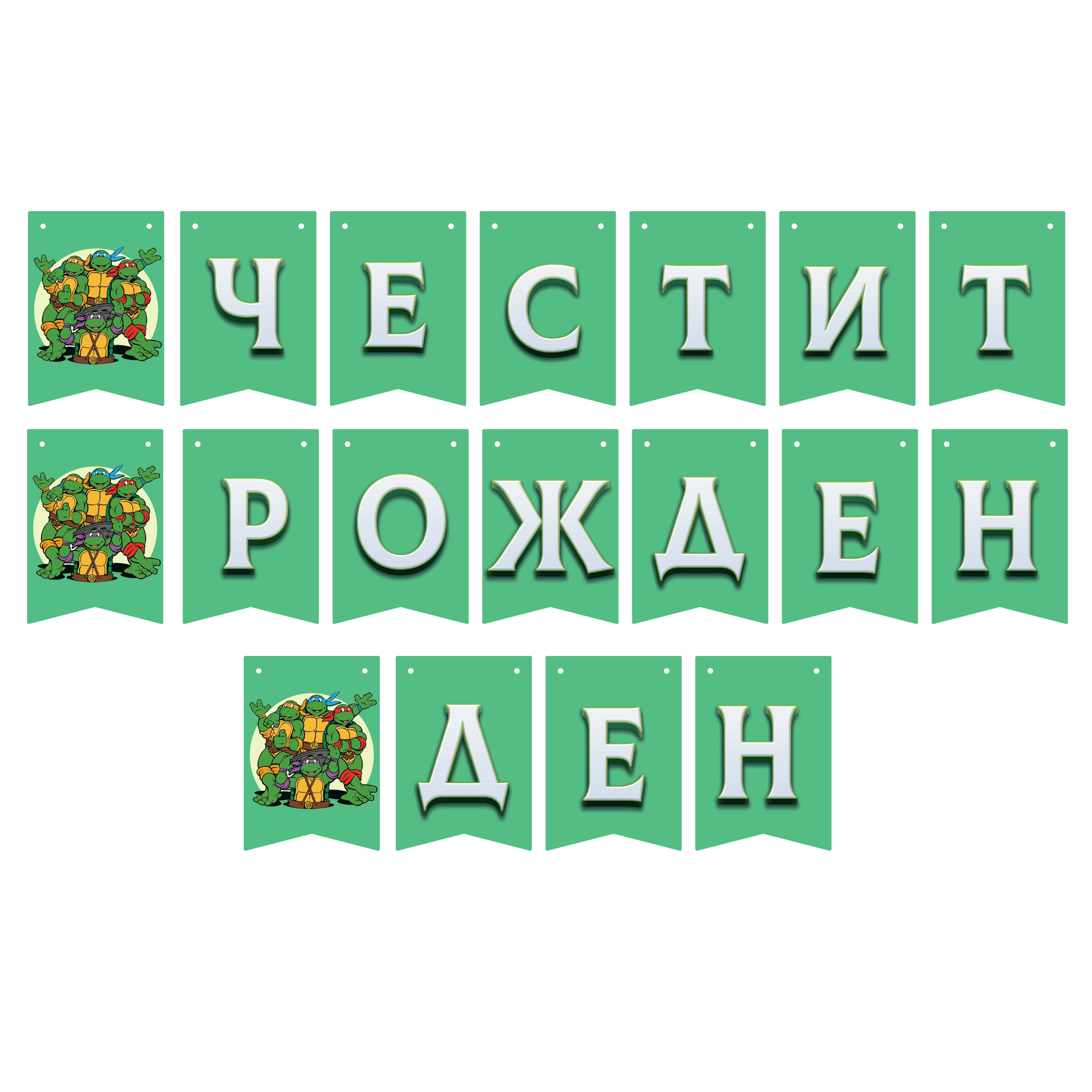 Парти банер "Честит рожден ден" - Костенурки нинджа